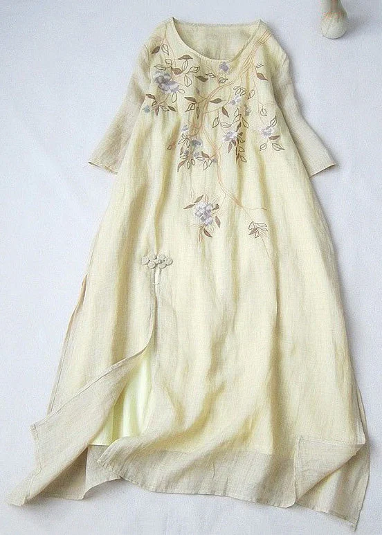 Elegant Pink Print Side Open Cotton Long Dress Summer - Image 2