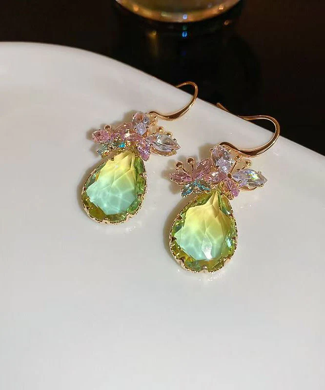 Elegant Pink Sterling Silver Alloy Crystal Butterfly Water Droplet Drop Earrings - Image 4
