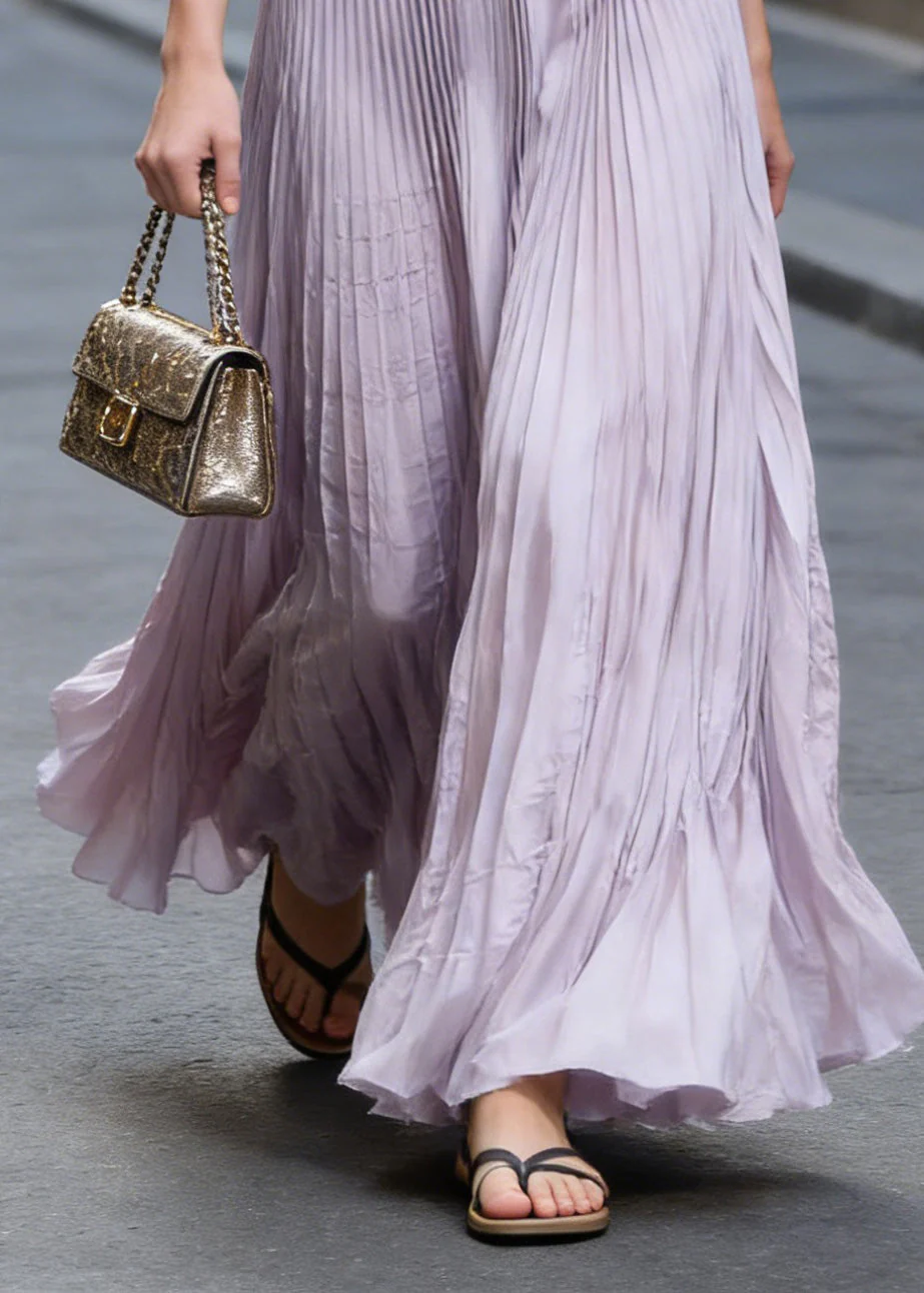 Elegant Pink Wrinkled Exra Large Hem Chiffon Skirts Summer - Image 4