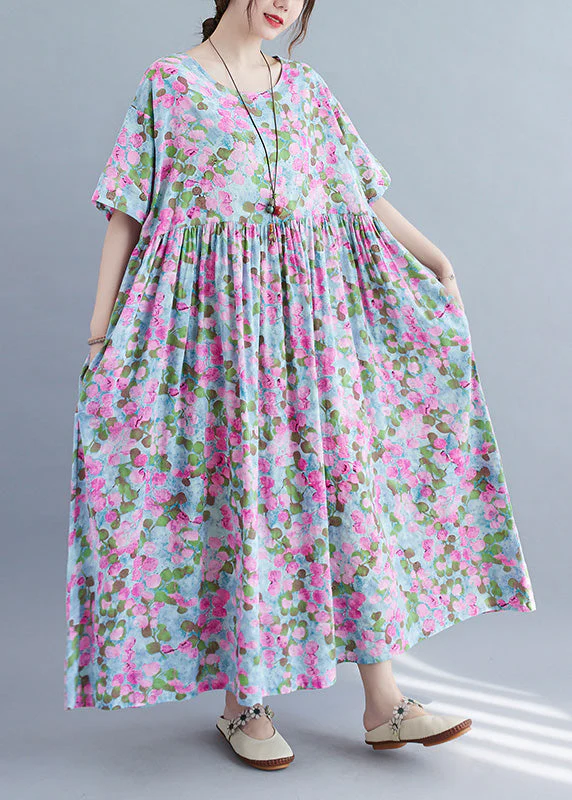 Elegant Purple Print Patchwork Holiday Long Dress Summer - Image 3