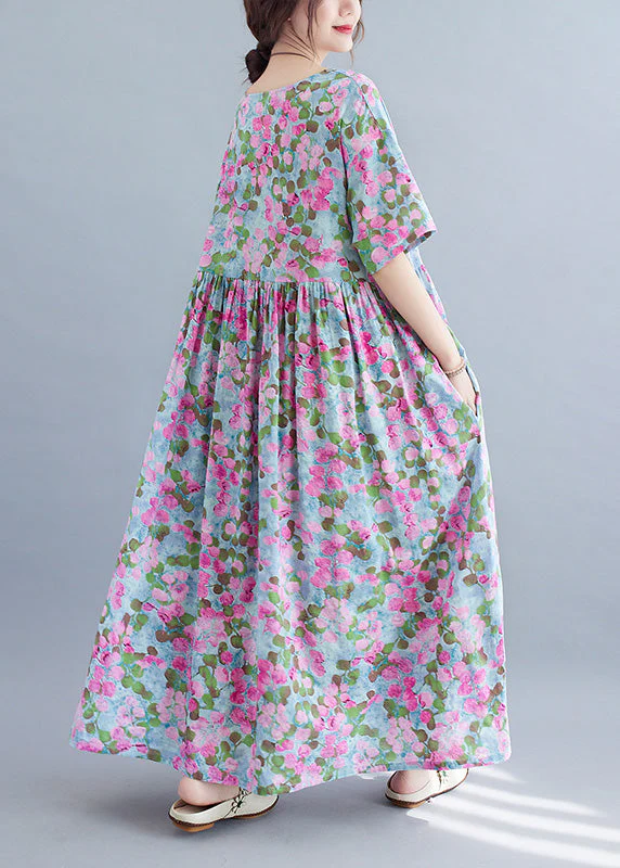 Elegant Purple Print Patchwork Holiday Long Dress Summer - Image 4