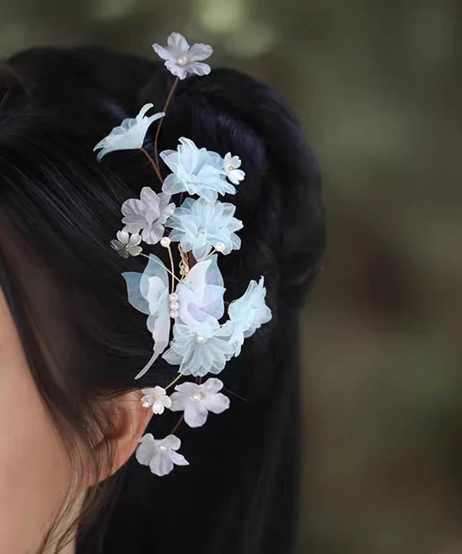 Elegant Purple Tulle Pearl Floral Hairpin - Image 2