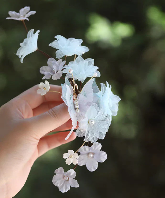 Elegant Purple Tulle Pearl Floral Hairpin - Image 4