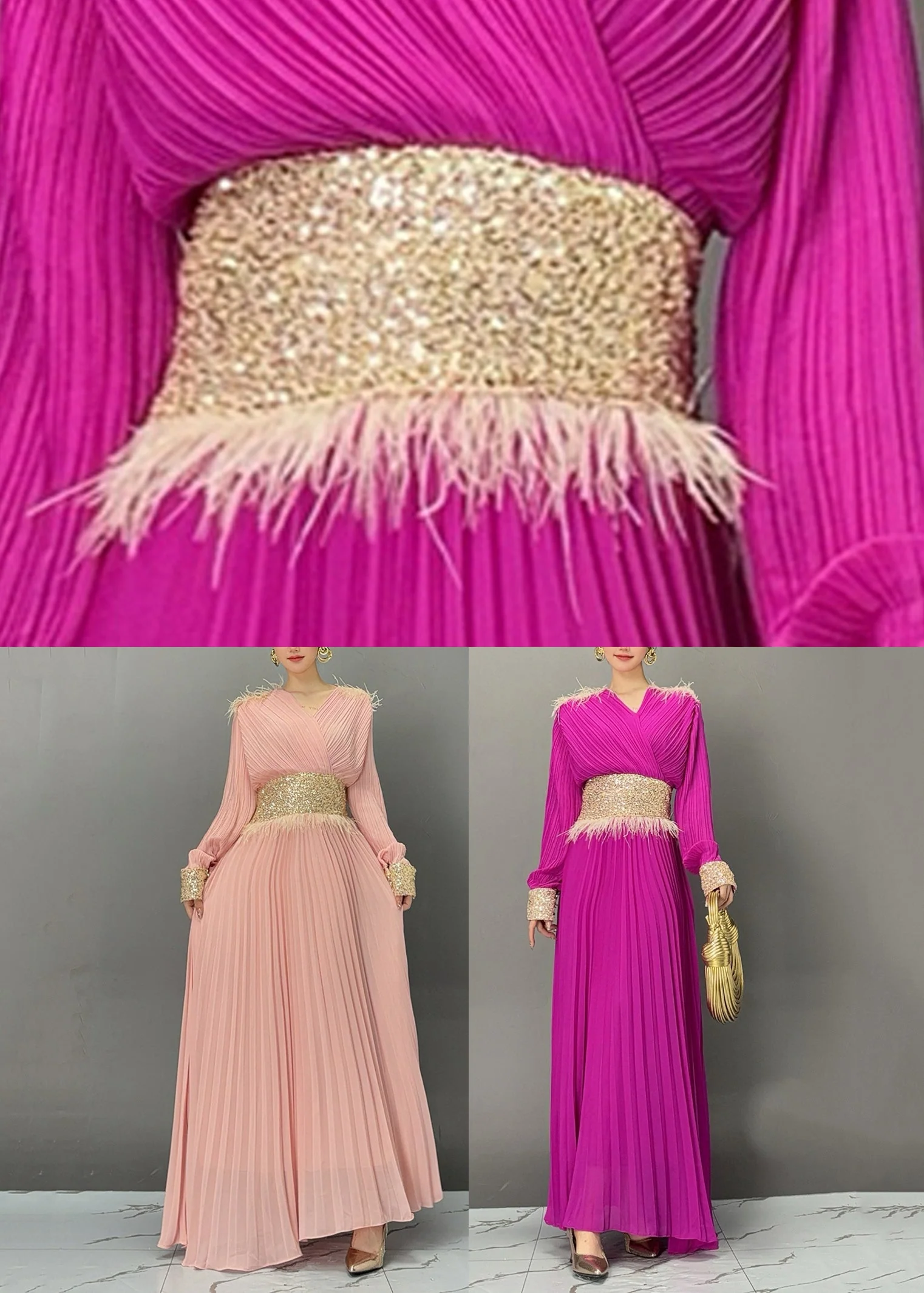 Elegant Purple V Neck Long Dresses Lantern Sleeve - Image 5