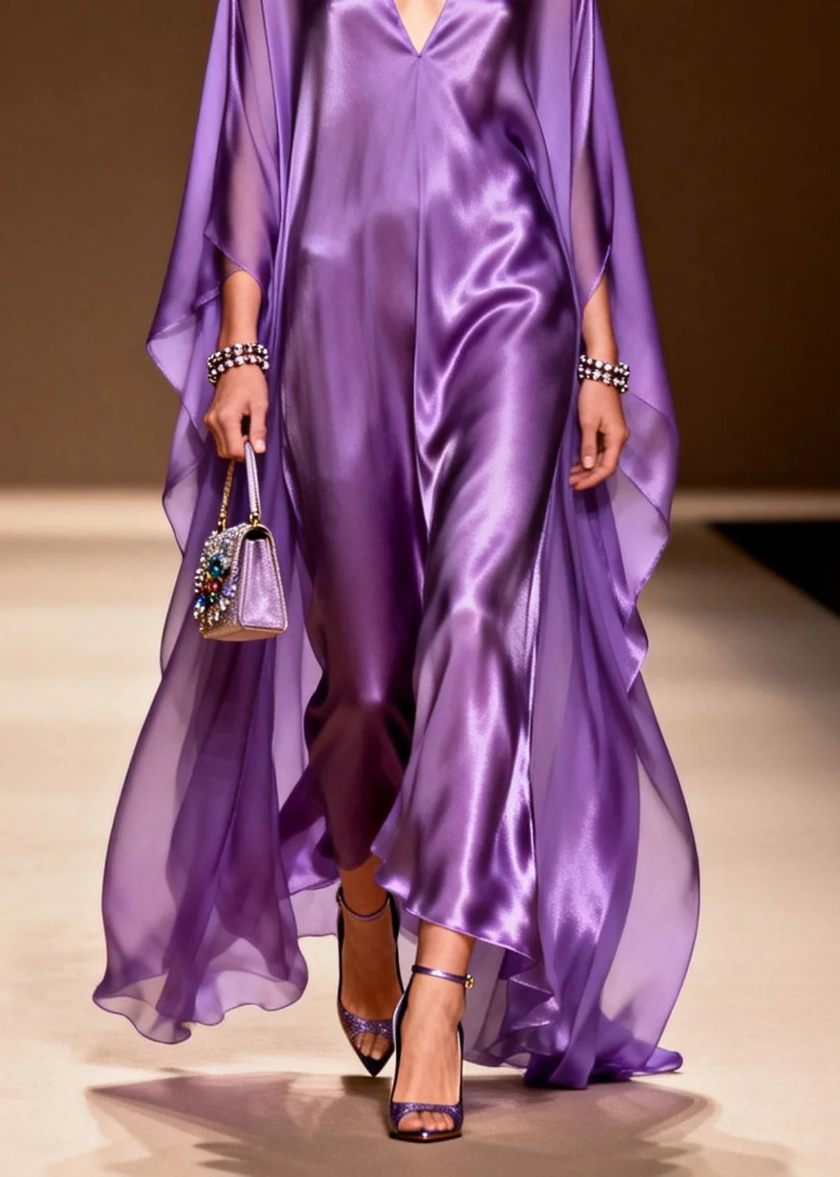 Elegant Purple V Neck Silk Long Dress Spring - Image 4
