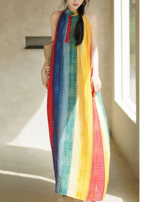 Elegant Rainbow Dot Pockets Long Dress Sleeveless - Image 4