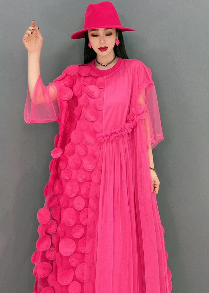 Elegant Red Asymmetrical Patchwork Tulle Long Dress Vestidos Summer - Image 5