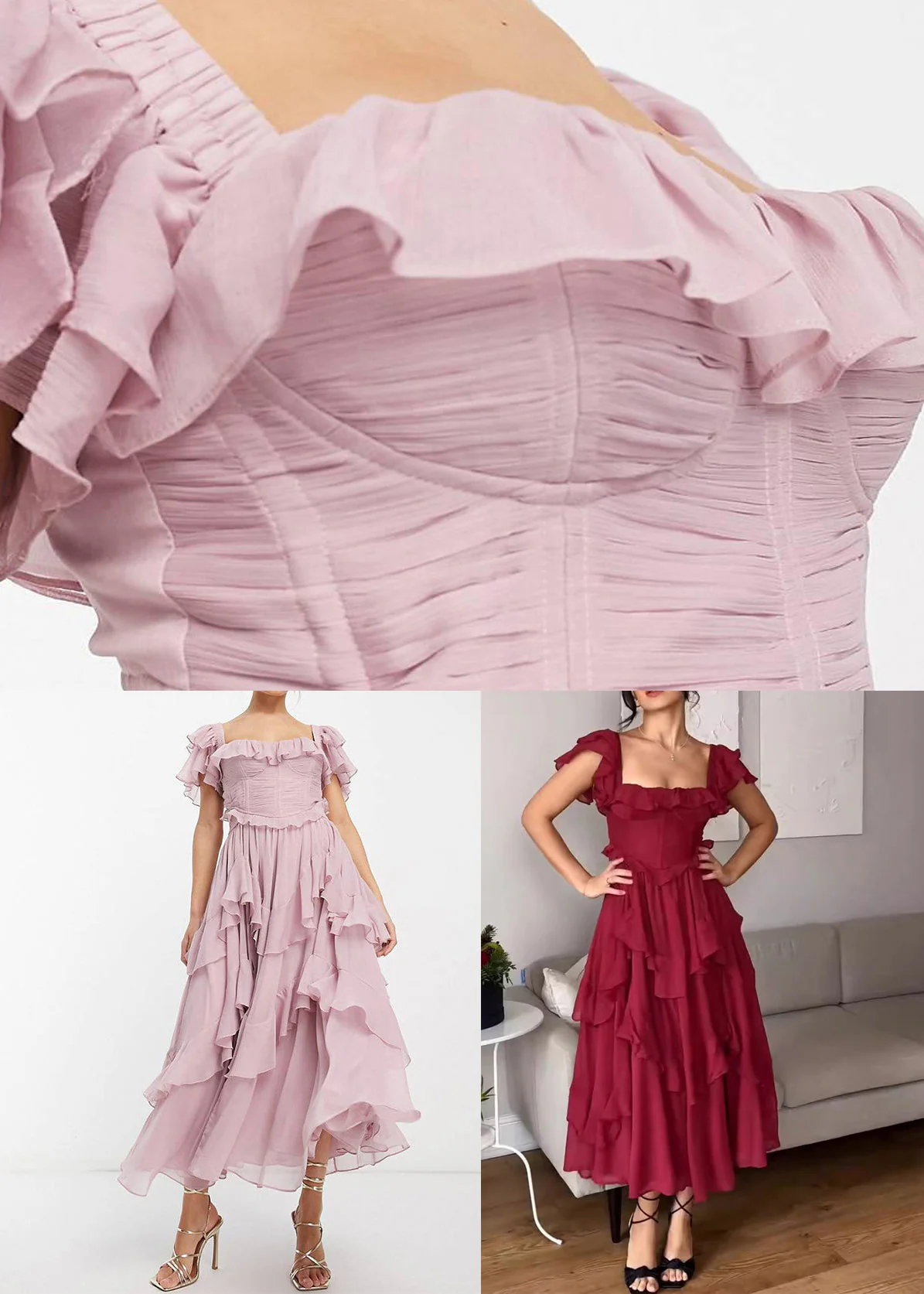 Elegant Red Backless Ruffled Cotton Long Dress Summer - Image 5