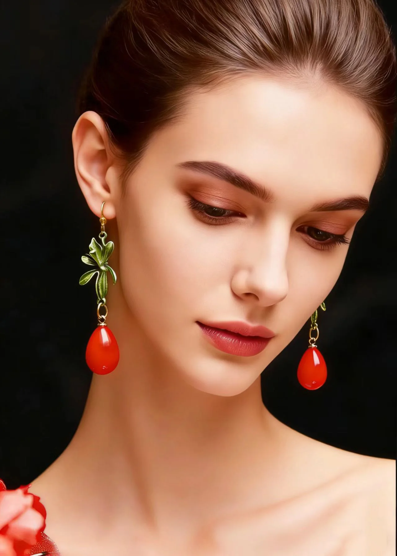 Elegant Red Droplet Shape Coral Drop Earrings - Image 4