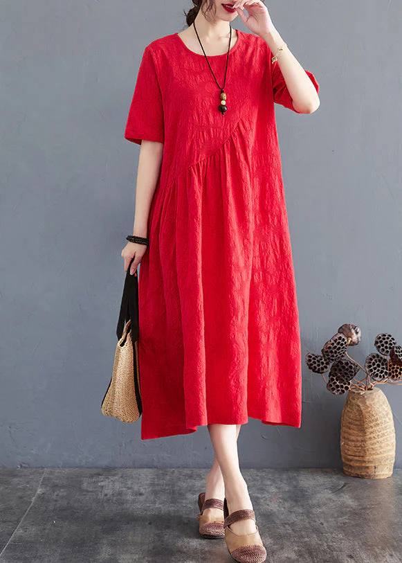 Elegant Red Oversized Jacquard Cotton Maxi Dress Summer - Image 2