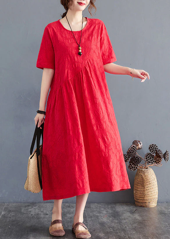 Elegant Red Oversized Jacquard Cotton Maxi Dress Summer - Image 3