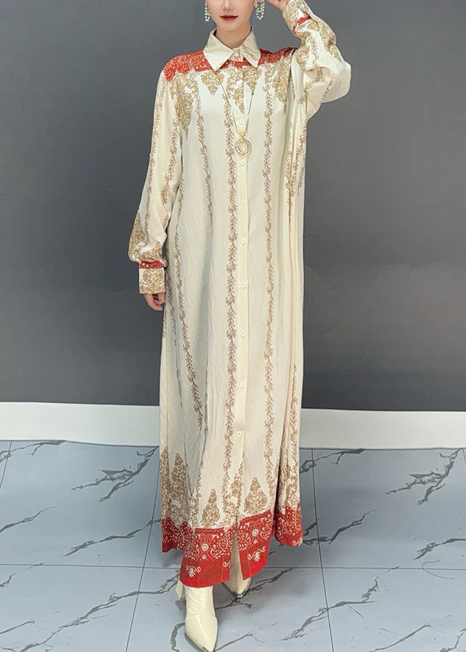 Elegant Red Peter Pan Collar Embroidered Print Maxi Dress Lantern Sleeve - Image 3