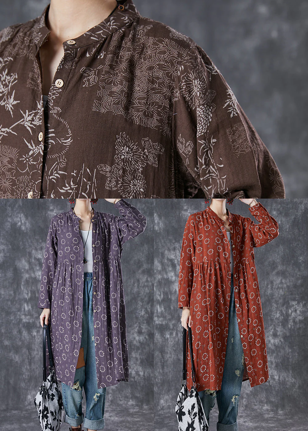 Elegant Red Print Cotton Shirt Dress Fall - Image 5