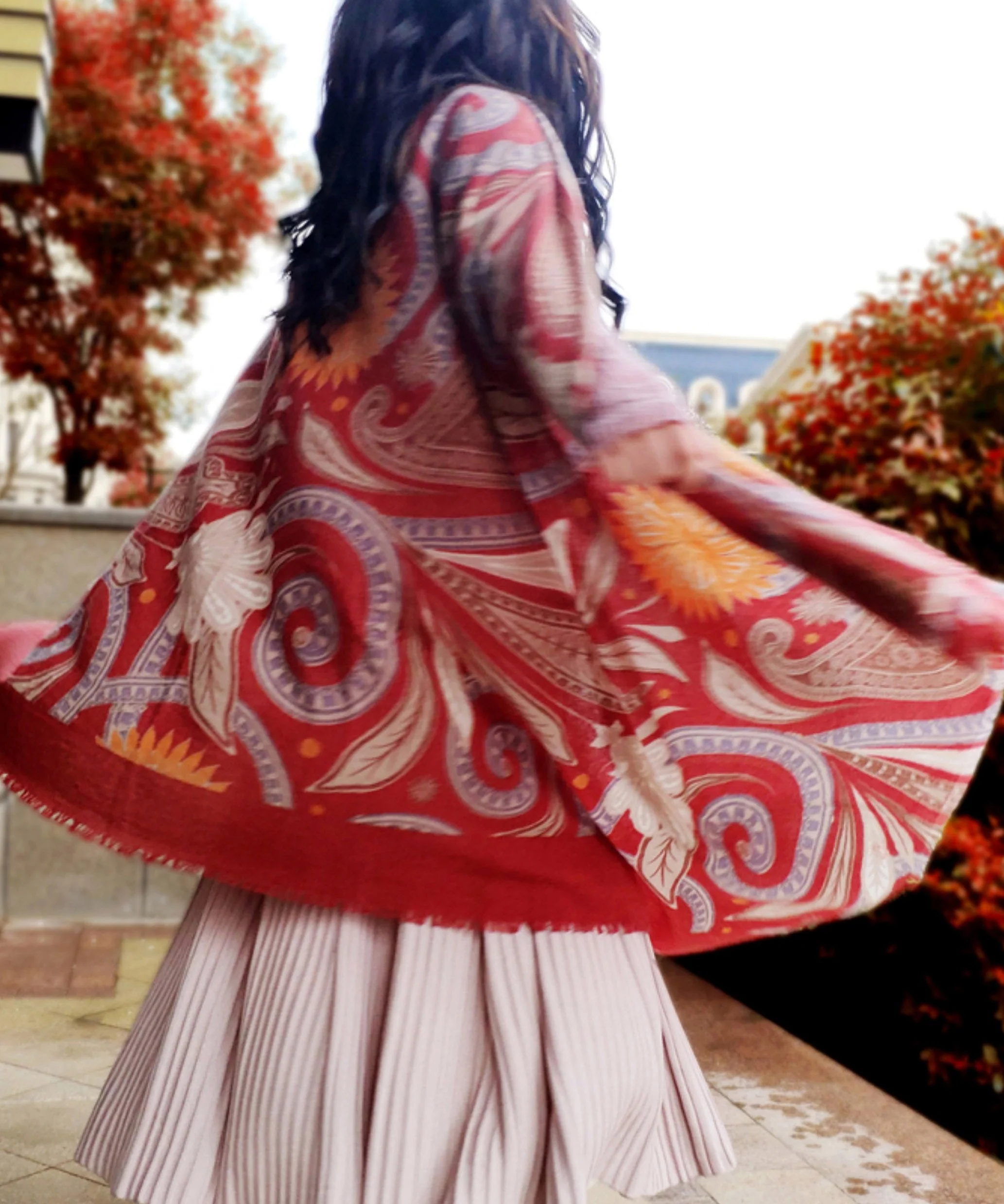 Elegant Red Print Wool Warm Scarf Shawl - Image 2
