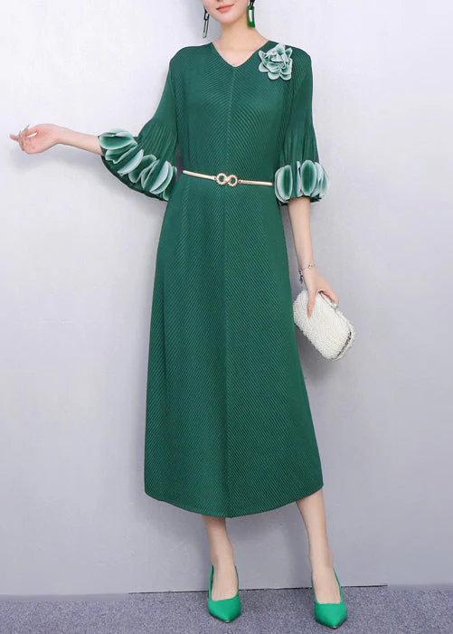Elegant Romance Rose Dress Floral Accent Flutter Sleeves - Image 2