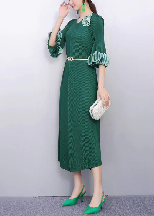 Elegant Romance Rose Dress Floral Accent Flutter Sleeves - Image 4