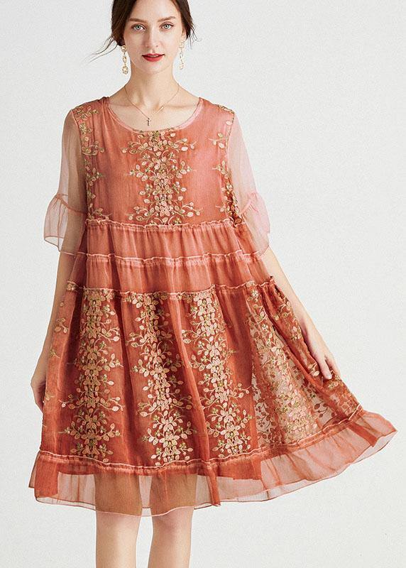 Elegant Rose Embroideried Patchwork Summer Dresses Half Sleeve - Image 2