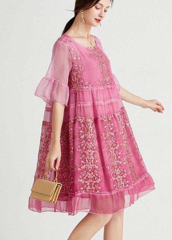 Elegant Rose Embroideried Patchwork Summer Dresses Half Sleeve - Image 3