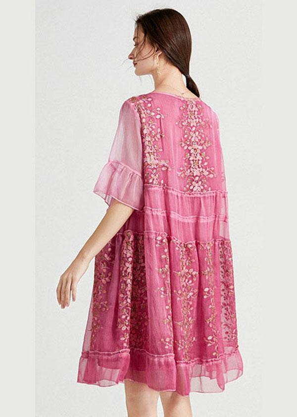 Elegant Rose Embroideried Patchwork Summer Dresses Half Sleeve - Image 4