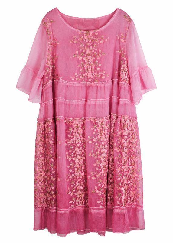 Elegant Rose Embroideried Patchwork Summer Dresses Half Sleeve - Image 5