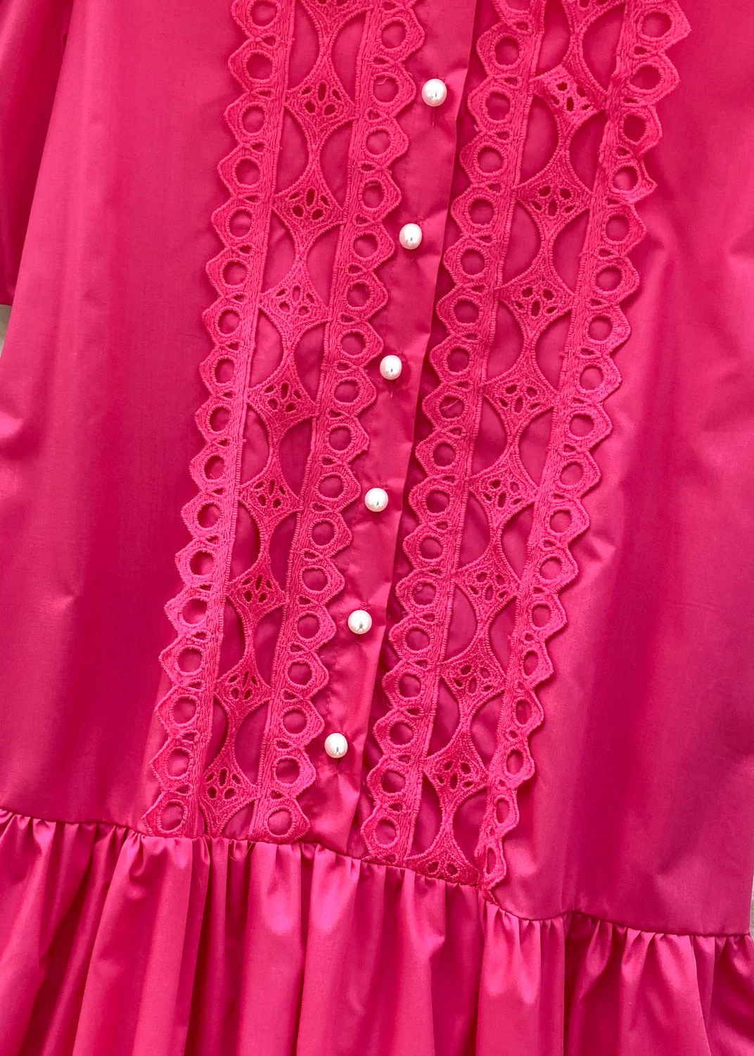 Elegant Rose Patchwork Lace Shirt Dress Lantern Sleeve - Image 5