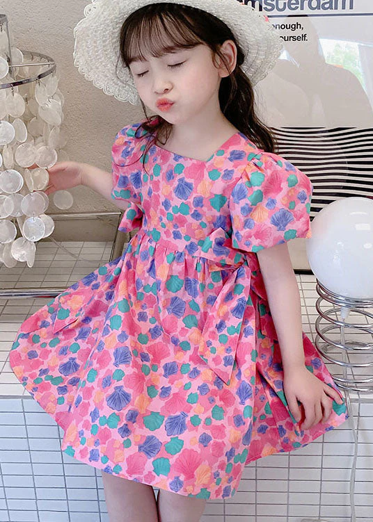 Elegant Rose Print Off The Back Patchwork Cotton Baby Girls Dress Summer - Image 3