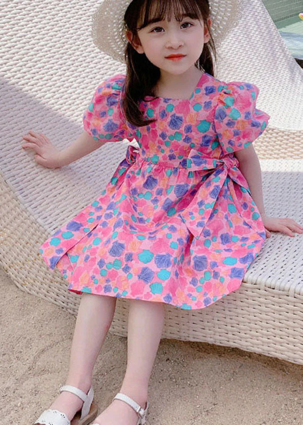 Elegant Rose Print Off The Back Patchwork Cotton Baby Girls Dress Summer - Image 4