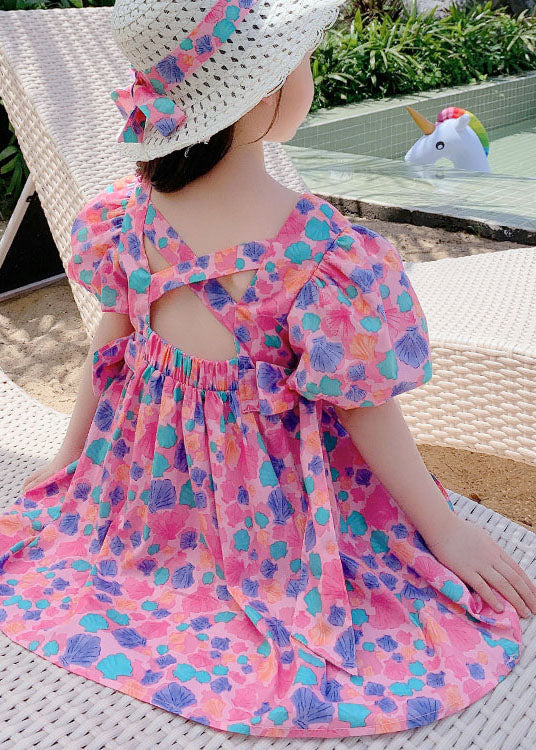 Elegant Rose Print Off The Back Patchwork Cotton Baby Girls Dress Summer - Image 5