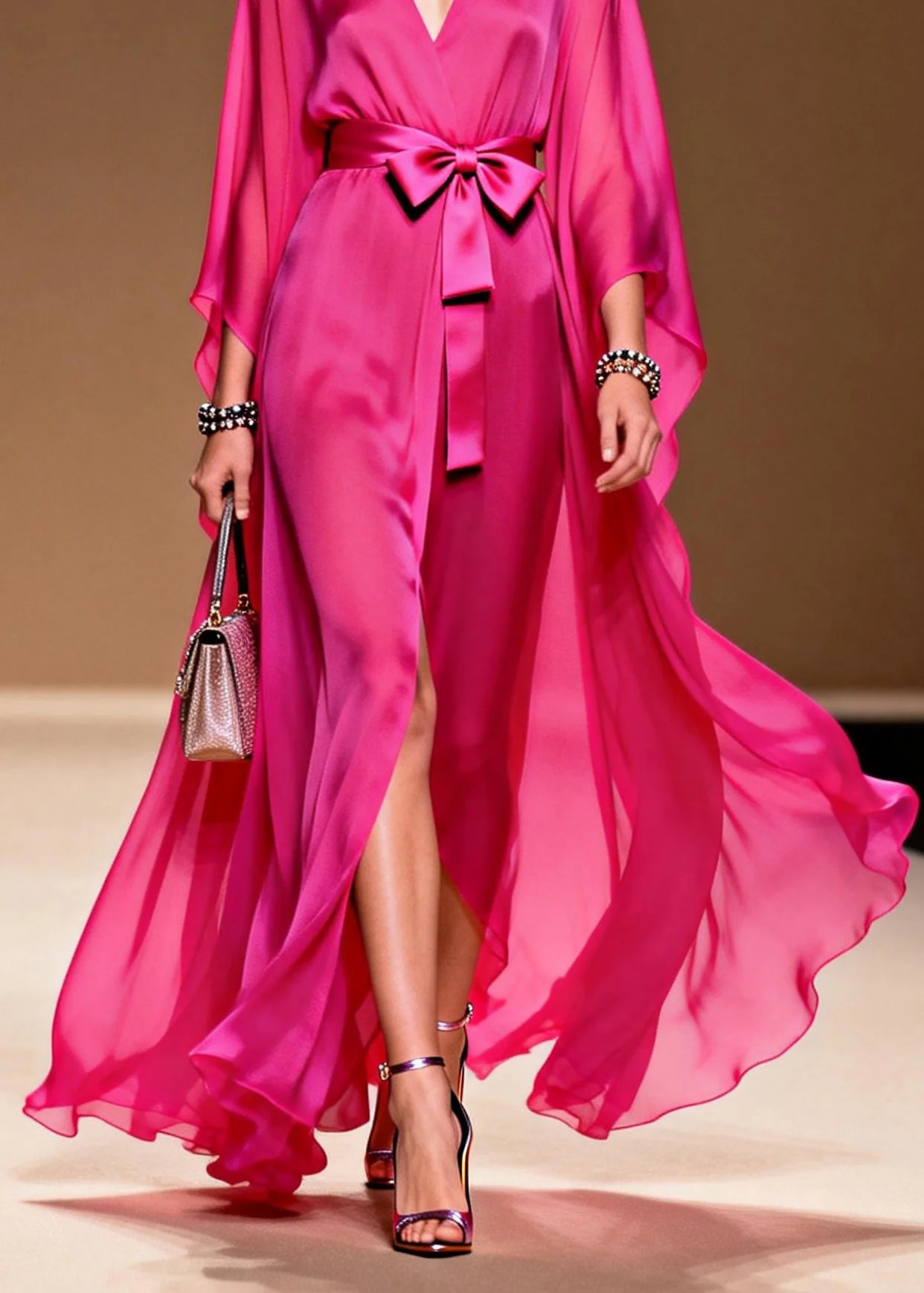 Elegant Rose V Neck Lace Up Chiffon Long Dress Summer - Image 4