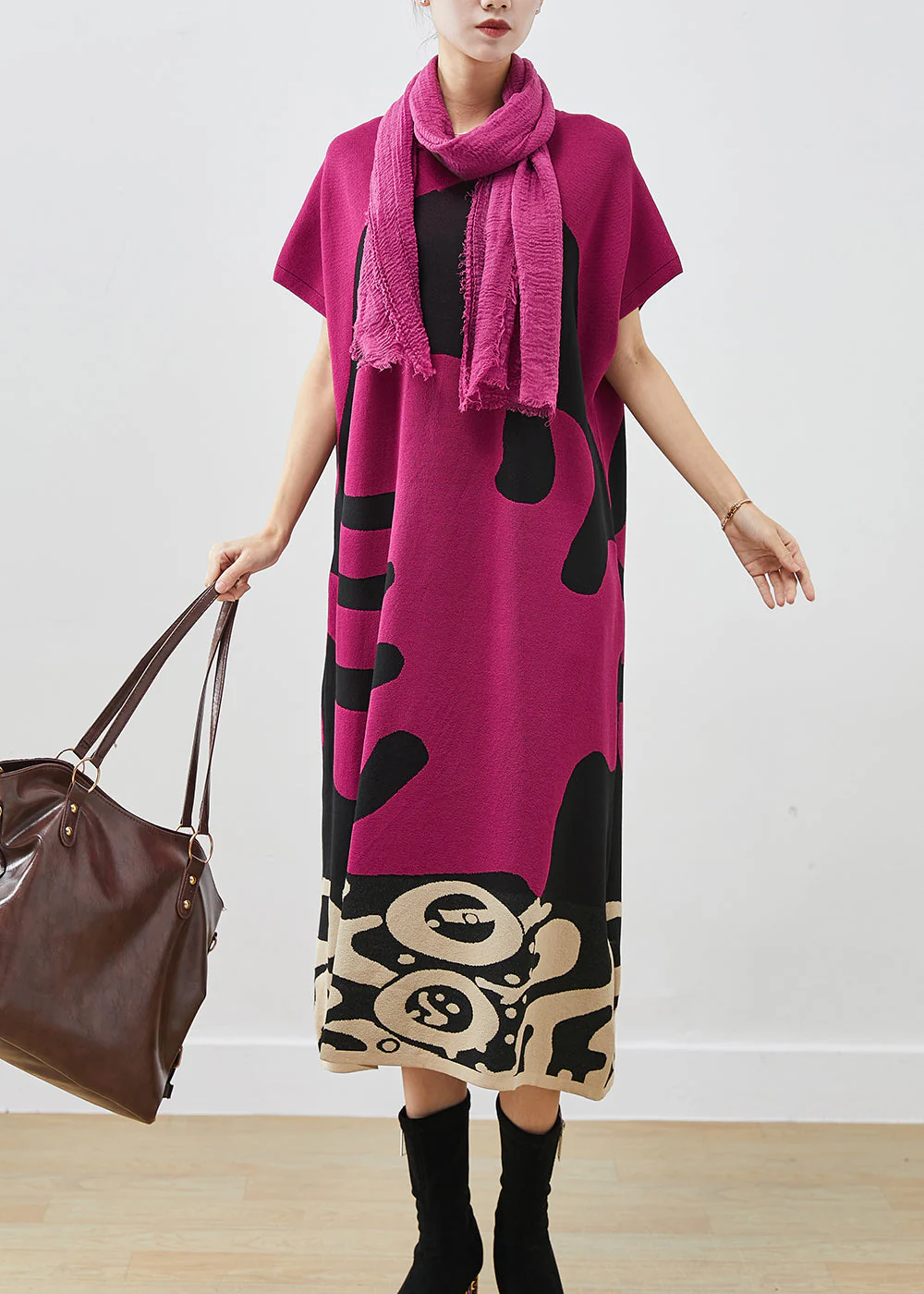 Elegant Rose V Neck Print Cotton Maxi Dress Short Sleeve - Image 2