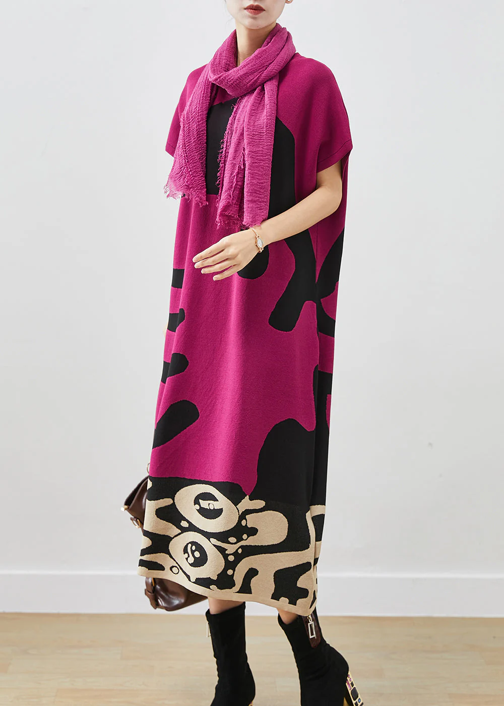 Elegant Rose V Neck Print Cotton Maxi Dress Short Sleeve - Image 3
