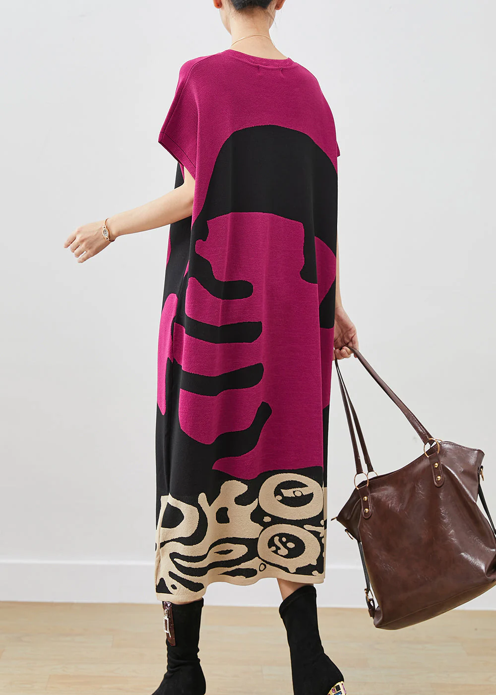 Elegant Rose V Neck Print Cotton Maxi Dress Short Sleeve - Image 4