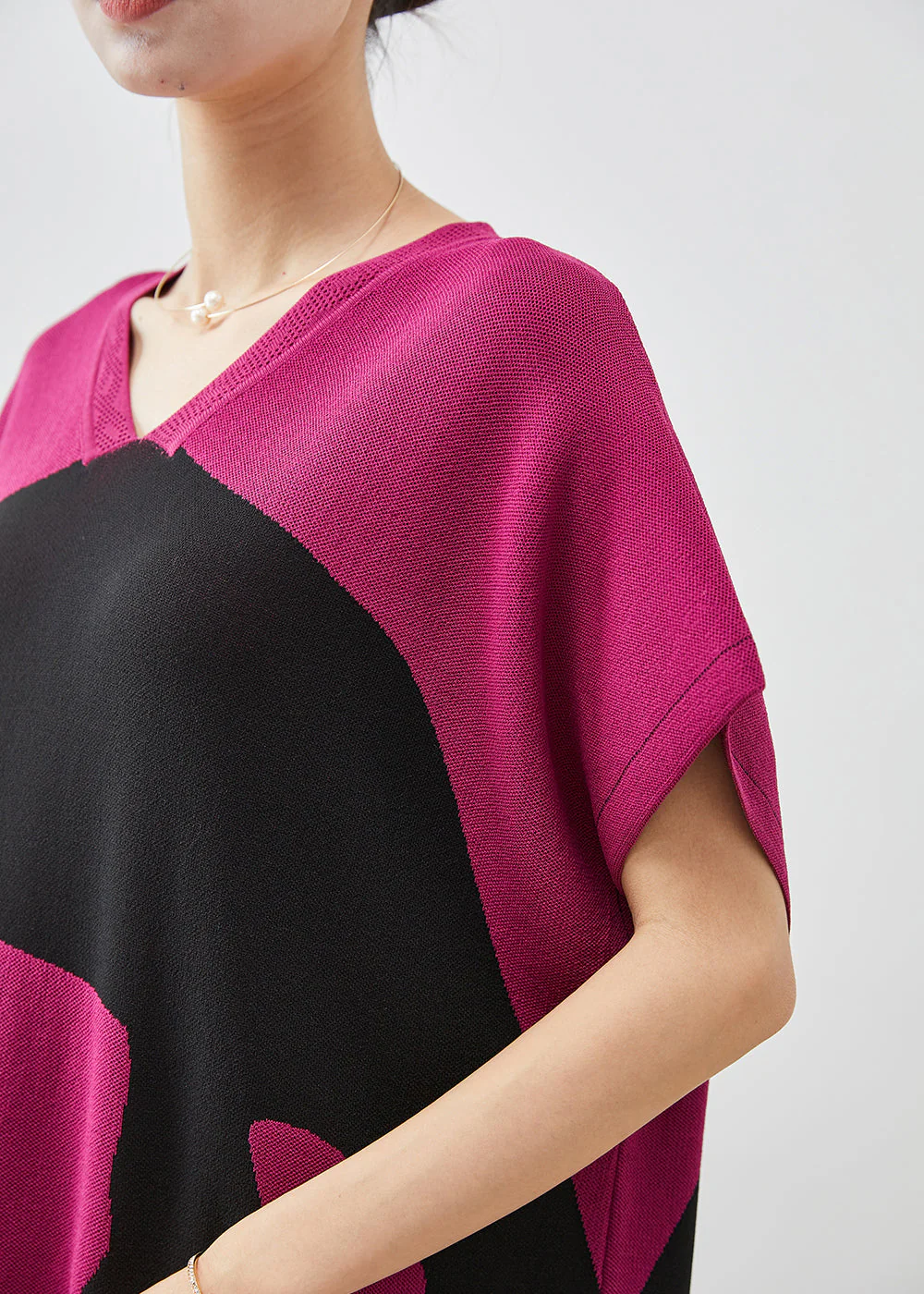 Elegant Rose V Neck Print Cotton Maxi Dress Short Sleeve - Image 5