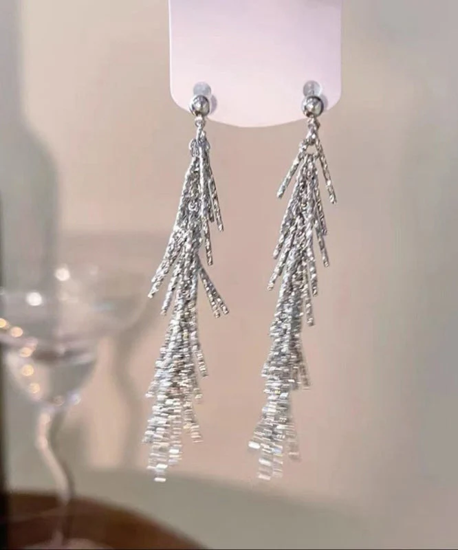 Elegant Silk Metal Zircon Tassel Drop Earrings