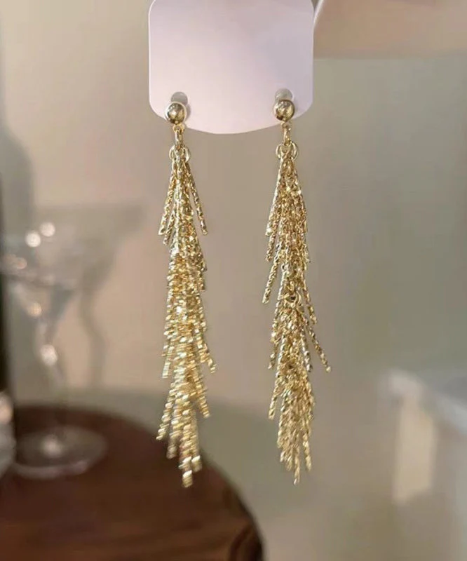 Elegant Silk Metal Zircon Tassel Drop Earrings - Image 4