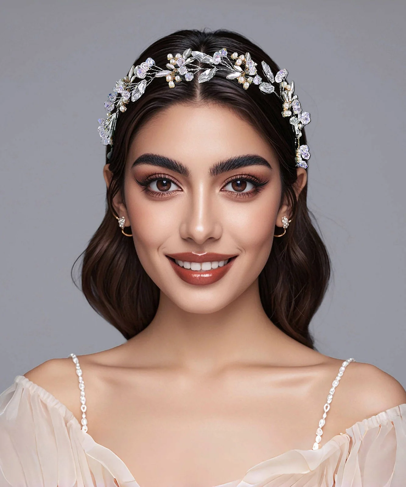 Elegant Silk Weave Zircon Floral Bride HairPiece