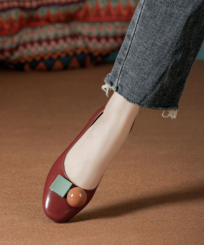 Elegant Splicing Flat Shoes Light Green Cowhide Leather - Image 3