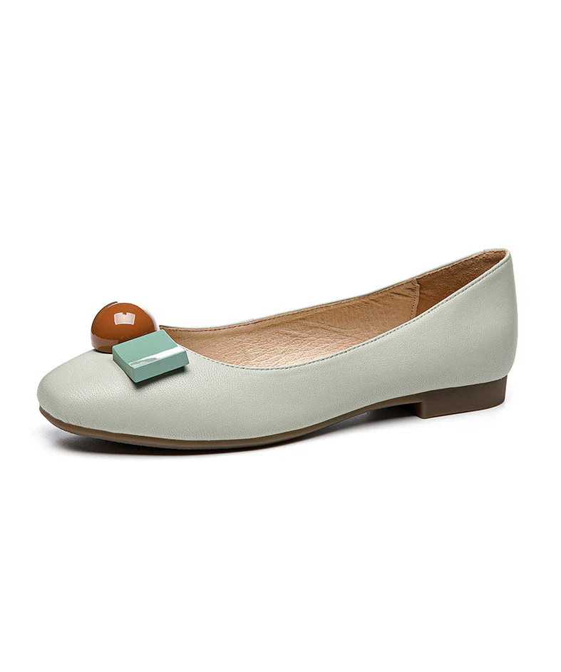 Elegant Splicing Flat Shoes Light Green Cowhide Leather - Image 5