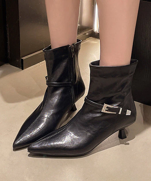 Elegant Splicing High Heel Boots Brown Faux Leather Pointed Toe - Image 2