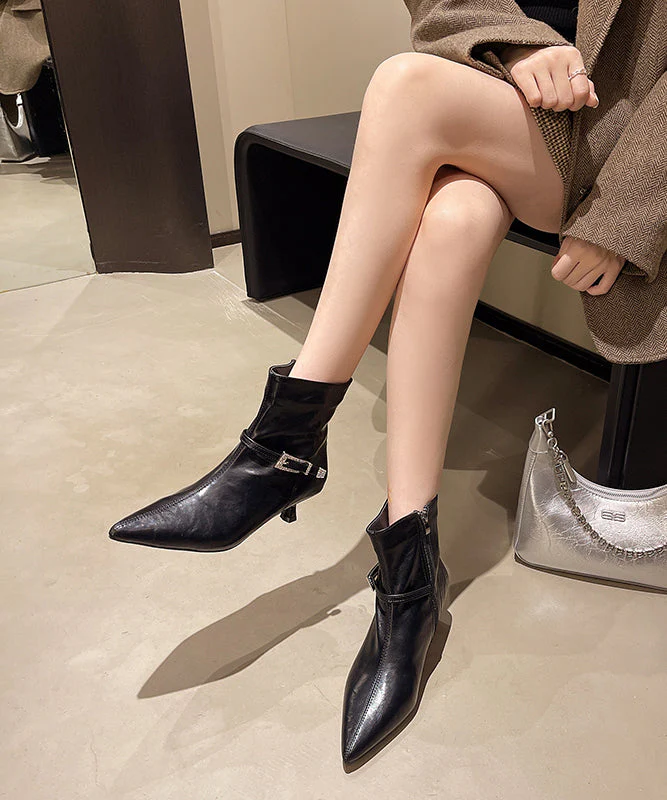 Elegant Splicing High Heel Boots Brown Faux Leather Pointed Toe - Image 4