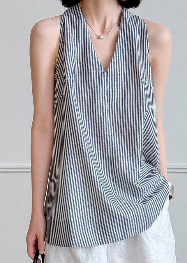 Elegant Striped V Neck Sashes Shirt Summer - Image 2