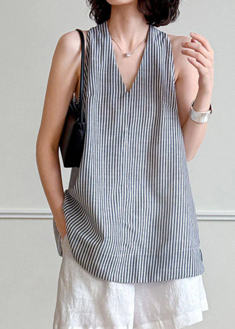 Elegant Striped V Neck Sashes Shirt Summer - Image 4