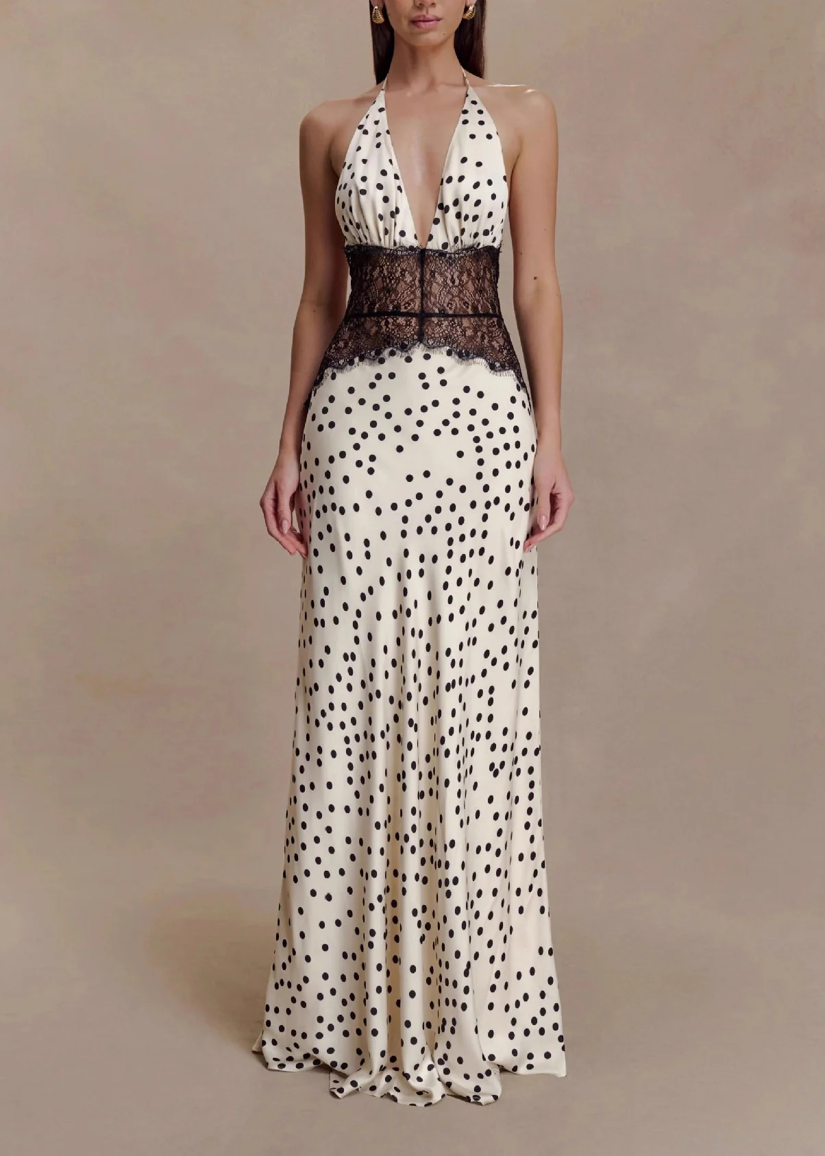 Elegant V Neck Lace Patchwork Backless Silk Dresses Summer - Image 2
