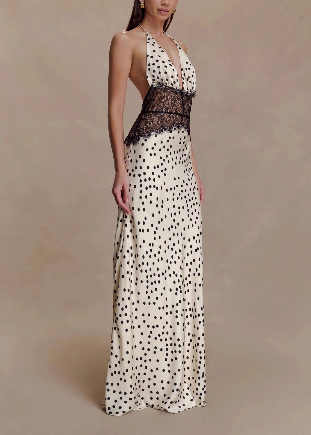 Elegant V Neck Lace Patchwork Backless Silk Dresses Summer - Image 3