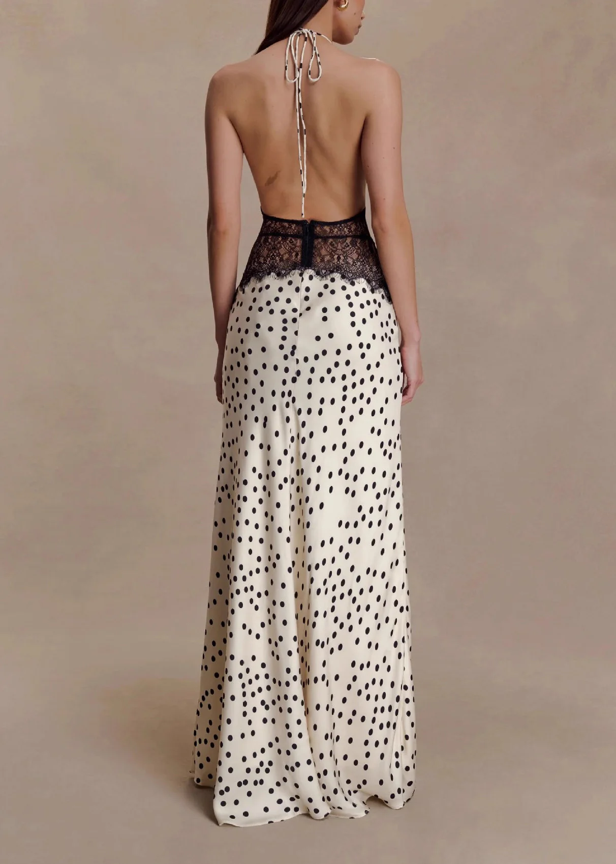 Elegant V Neck Lace Patchwork Backless Silk Dresses Summer - Image 4