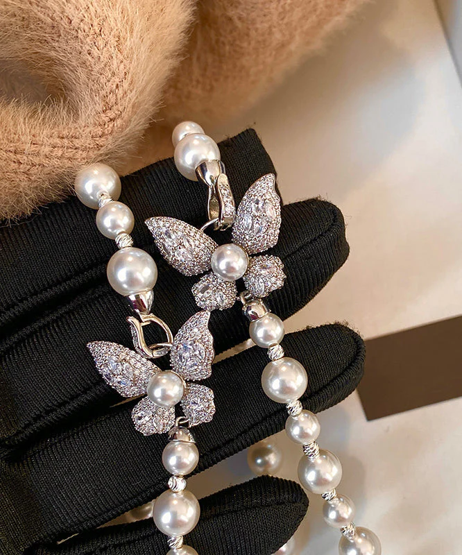 Elegant Versatile Zircon Butterfly Pearl Necklace - Image 5