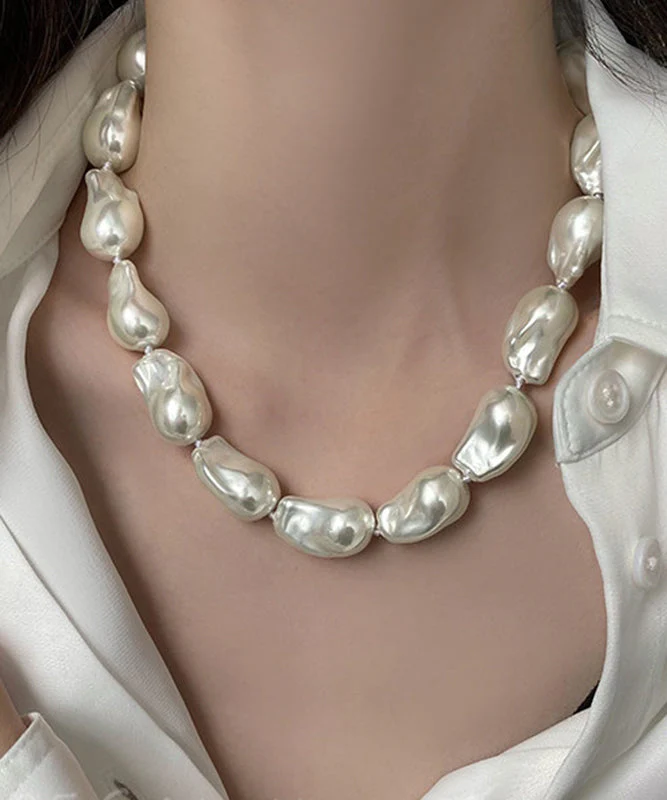 Elegant White Alloy Asymmetrical Pearl Gratuated Bead Necklace - Image 4