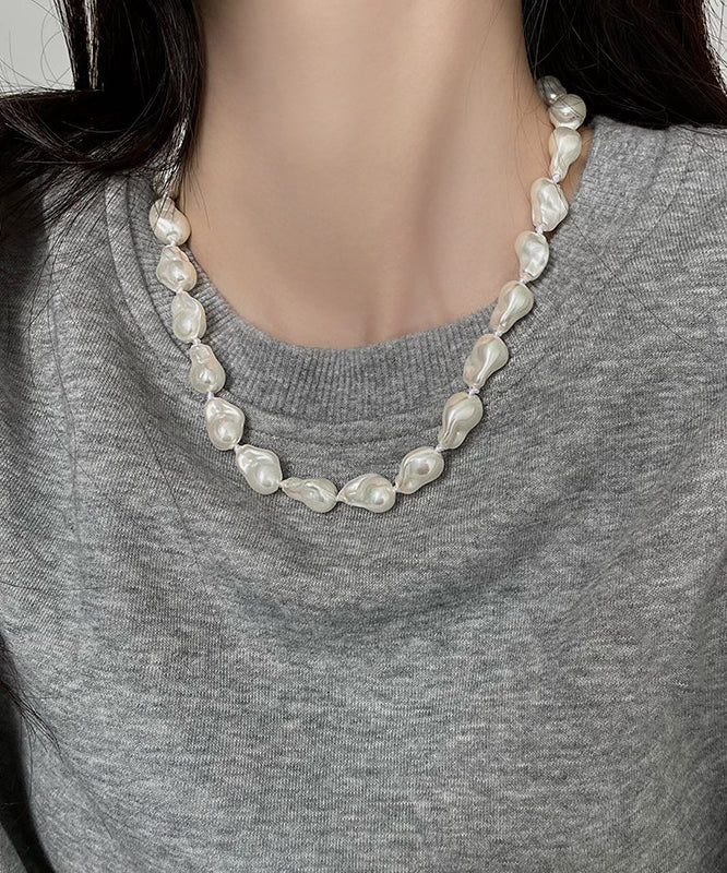 Elegant White Alloy Asymmetrical Pearl Gratuated Bead Necklace - Image 5