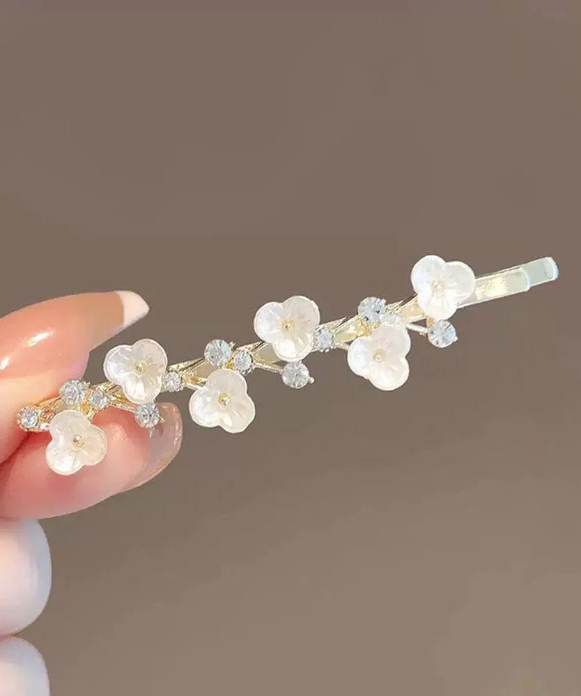 Elegant White Alloy Zircon Colored Glaze Floral A Pair Hairpin - Image 2