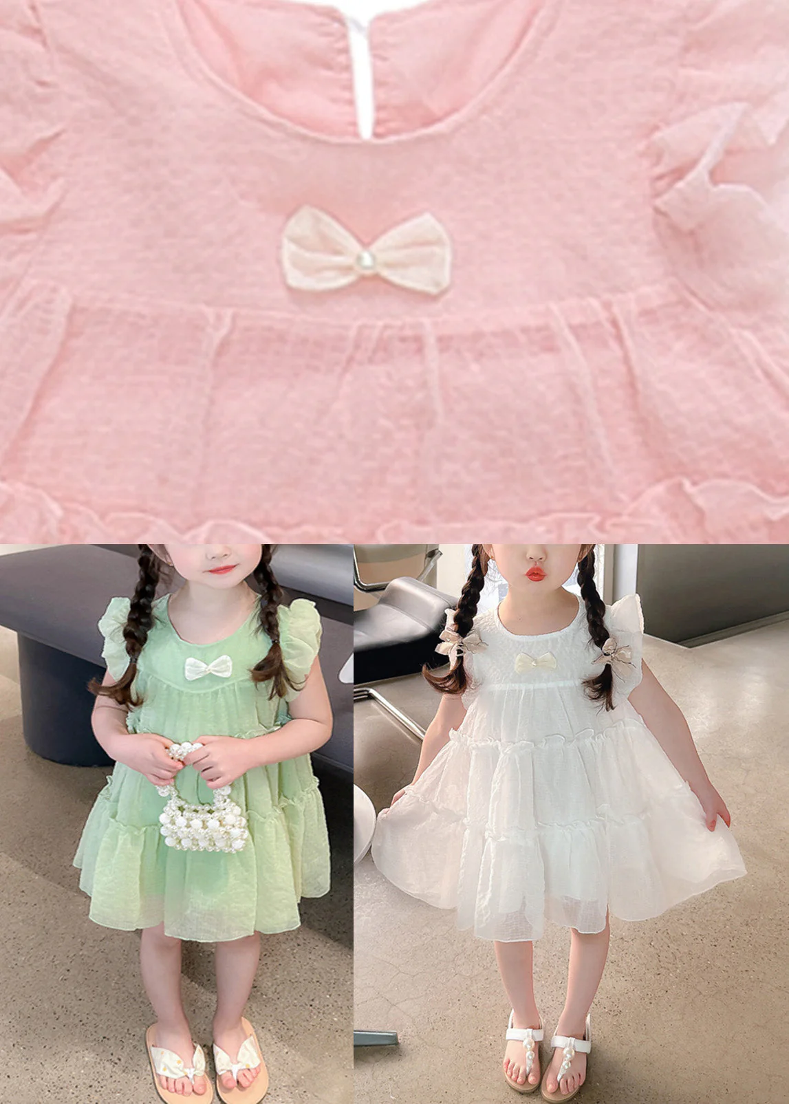 Elegant White Bow Tulle Kids A Line Mid Dresses Summer - Image 5